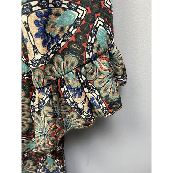 Tilly Anne Dress Womens small multi colored shift ruffled 3/4 sleeves - Picture 2 of 7